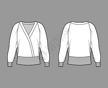 毛衣技术时装图解 用松软 长袖 肋骨剪短板来展示 Flat 外穿式跳跃器套衫衬衫校队女士男士设计服饰计算机袖子衣服图片