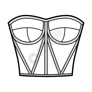 Corset风格的胸罩式顶级技术时装插图 配有模塑杯 近身 后拉链紧固 长条纹办公室草图袖子小样衬衫脖子计算机棉布球衣男人图片