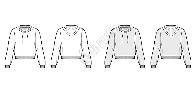 棉袖帽帽式技术时装图示 用放松的长袖 肋骨短袖 胸围纹来展示计算机织物设计夹克服饰草图孩子们小样插图毛衣图片