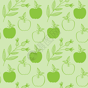 玫瑰果油苹果和玫瑰花 无缝新绿色背景 面条手绘画设计图片