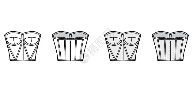 Corset风格的胸罩式顶级技术时装插图 配有模塑杯 近身 后拉链紧固 长条纹小样女孩男人女性男性衬衫计算机纺织品女士针织品图片