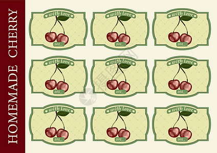 自制樱桃的标签 樱桃果酱罐装容器浆果贴纸植物水果甜点李子食物产品框架覆盆子图片
