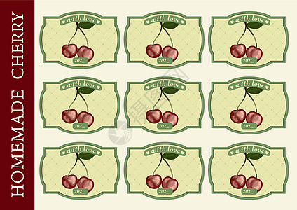 自制樱桃的标签 樱桃果酱罐装容器浆果贴纸植物水果甜点李子食物产品框架覆盆子背景图片