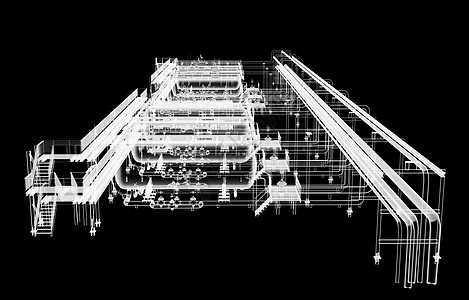 工厂3D图工业设备 X光化工程管道力量资源黑色化学品3d电脑工厂配件背景