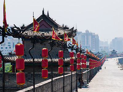 城墙历史性灯笼红色文化石头历史建筑学纪念碑图片