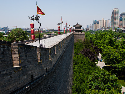 城墙红色历史性纪念碑石头文化建筑学历史灯笼图片