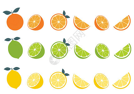 白底橙 莱蒙和石灰图标 其中含有柑橘水果图片