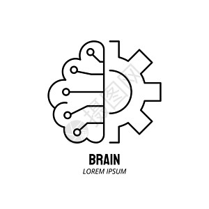 人工智能和机器学习线图标电路算法知识插图机器思考头脑电脑科学网络图片