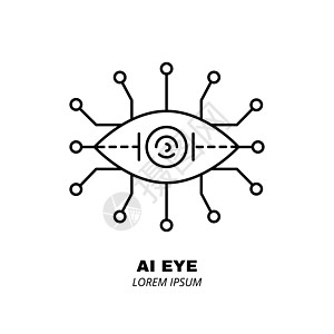 人工智能和机器学习线图标网络科学标识思考机器人电路眼睛算法插图机器图片
