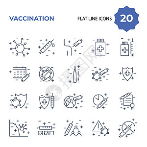 疫苗接种和免疫线图标集 收集资料流感医院肝炎医生证书疾病日程麻疹诊所剂量图片