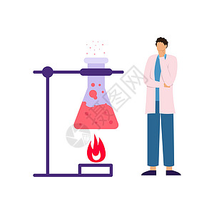 人类科学家观察化学反应 试验管在火上加热图片