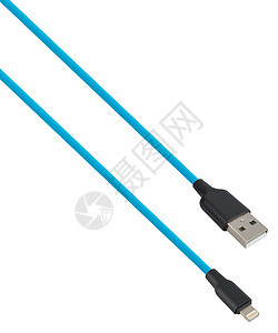 在白色背景上带有 USB 和 Lightning 连接器的电缆小路数据绳索线圈港口电话硬件技术剪裁外设图片