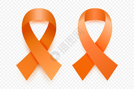 矢量 3d 逼真的橙色丝带集 白血病癌症意识符号特写 癌症丝带模板 世界白血病癌症日概念幸存者帮助卫生女性橙子卡片抗癌疾病丝绸药图片