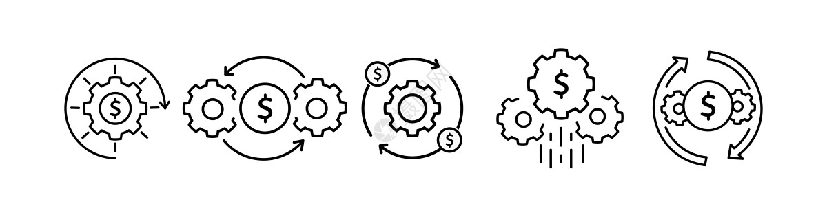 有效使用资金或资金管理图标集 细线趋势现代金融科技或资本标识图形线性设计隔离在白色 成本或收入优化和减少的概念营销商业公司利润生图片
