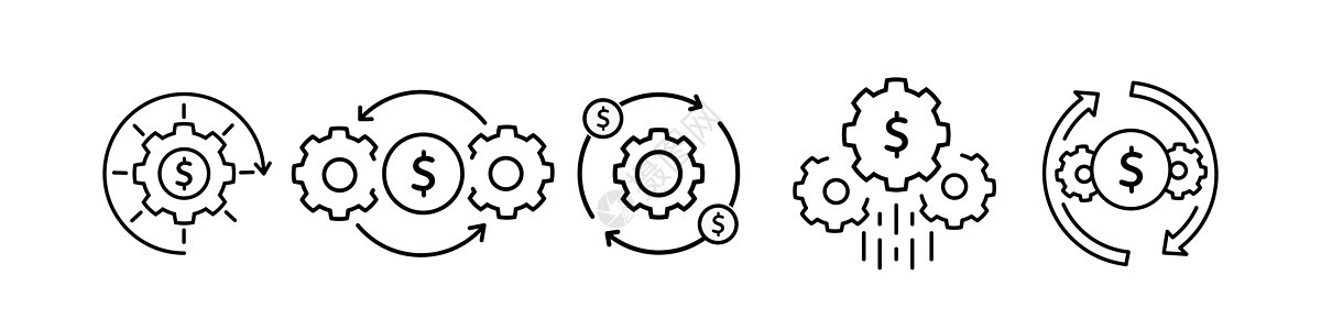 有效使用资金或资金管理图标集 细线趋势现代金融科技或资本标识图形线性设计隔离在白色 成本或收入优化和减少的概念营销商业公司利润生图片