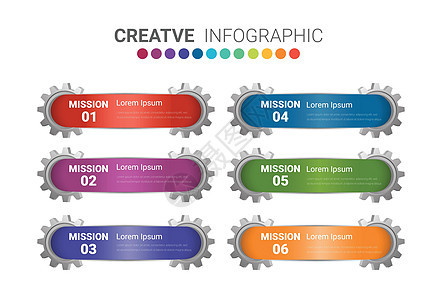 具有 6 个选项的业务信息图表设计元素商业报告流程网络营销圆圈数字工作数据标签图片
