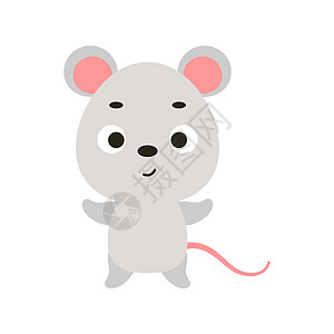 可爱的小老鼠 卡通动物角色设计 适合儿童 T 恤 托儿所装饰 迎婴派对 贺卡 邀请函 书签 室内装饰 矢量股票图图片