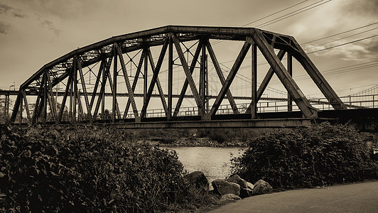 狮子盖桥背景上的铁路桥梁工程场(背景)图片