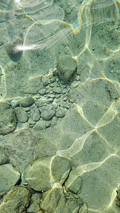 海洋背景模糊 岩石在水下沉淀 海水覆盖岩石的清晰度晴天鹅卵石液体阳光旅行海岸石头生态海岸线蓝色图片