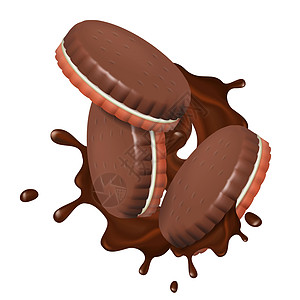 真实的曲奇和饼干 上面喷洒着巧克力 孤立 白色背景 矢量插图图片