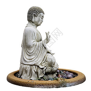 在白色背景上被孤立的佛像石头历史雕塑文化冥想信仰精神艺术旅行宗教图片