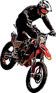 执行极端跳跳魔术的摩托车手的彩色矢量图像特技行动竞赛发动机自由调频速度危险天空运动图片
