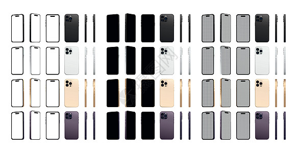 一套72个新颖的现代智能手机14 PRO 原始颜色 广告模板-矢量图片