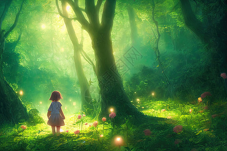 年轻女孩在一个美妙的森林里图片