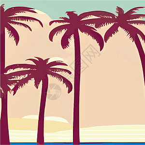 海滩上的老式棕榈树 具有阳光渐变的抽象背景 棕榈树剪影 徽标 图标的矢量设计模板 暑假 日落与彩色背景上的棕榈树媒体天堂海岸太阳图片