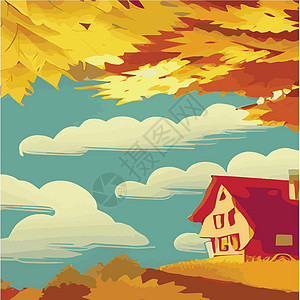 黄昏 日落和夕阳的秋季农村风景 以林树为背景的秋季乡村矢量漫画插图场地森林林地脚本木头闲暇草地旅行农场图片