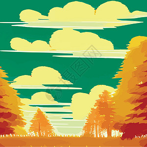 秋天的乡村景色与日落 全景中秋叶从橙色树丛中的树上落下金子木头田园叶子场地农村问候橙子旅行生态图片