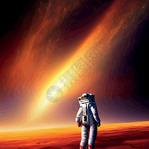 宇航员探索太空是沙漠火星 宇航员宇航服在恒星和行星背景下执行超宇宙活动空间 人类太空飞行 现代炫彩矢量图天空男人科学星星插图流动图片