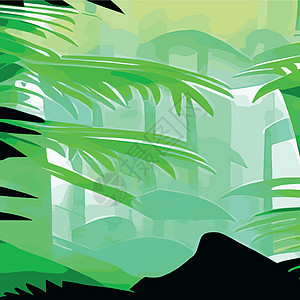 带有红棕榈树叶的热带打印卡片 绿洲景观 手工绘制的矢量图示生态叶子植物假期异国包装墙纸森林装饰品边界图片