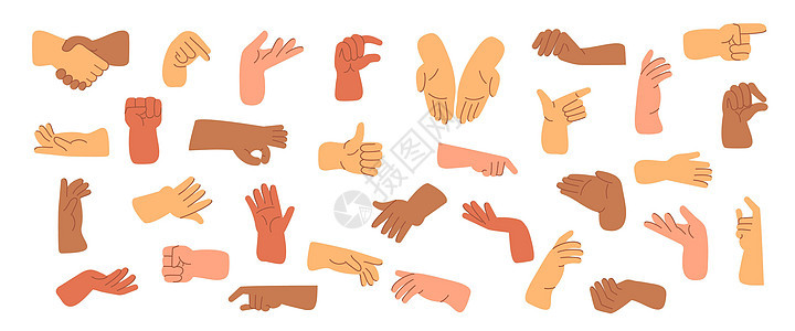 不同的手势组合棕榈手臂信号手腕拳头食指问候语收藏身体掌声背景图片