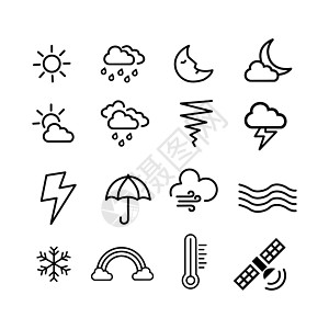 天气线图标设置为可编辑中风 气象学符号的大纲收藏 矢量图示图片