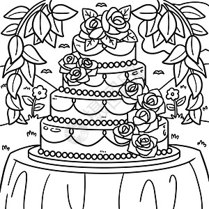 孩子们的婚礼蛋糕彩色页面染色彩页仪式插图接待图画书婚姻绘画派对新娘图片