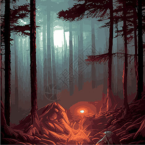 印刷神秘森林 夜暗雾林的背景景观 卡通彩色的泰加黑图示Taiga dark艺术木头树木阴霾蓝色环境天空插图黑暗绘画图片