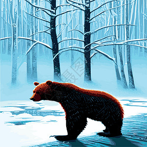 打印 棕熊冬季森林 毛茸茸的动物在冬天睡觉 野生哺乳动物 动物园 动物与环境 生物学卡通片草图卡片书房排水翅膀旅行驼鹿猎人艺术图片