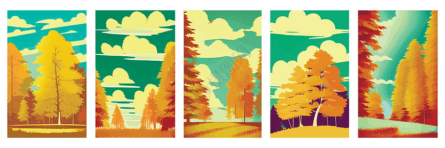 黄昏 日落和夕阳的秋季农村风景 以林树为背景的秋季乡村矢量漫画田园爬坡场景插图标签风光农场阳光装饰品魔法图片
