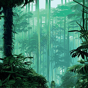 印刷多彩热带雨林 棕榈叶和其他植物 阿洛哈纺织品收集 茂密的热带森林气候艺术冒险木头树叶插图蕨类公园野生动物季节图片