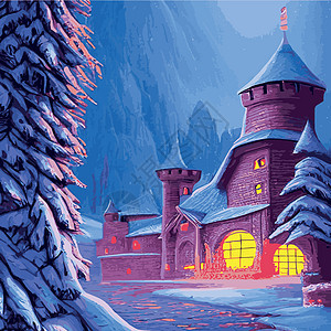 雪 雪花 夜晚 月亮 冬季风景 矢量图小孩子们 注艺术派对雪堆薄雾寂寞天空问候语插图蓝色城堡图片