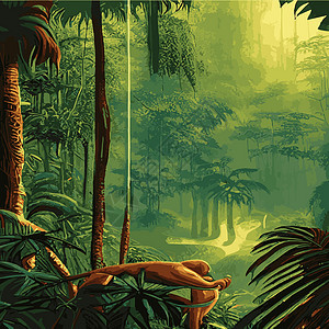 印刷多彩热带雨林 棕榈叶和其他植物 阿洛哈纺织品收集 茂密的热带森林木头花朵雨林叶子爬坡棕榈地理团体插图艺术图片