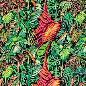 Web 绿松石和绿色热带树叶 无缝图形设计 时尚 室内 包装 包装合适情调香蕉织物身份叶子丛林天堂拼贴画海报绘画图片