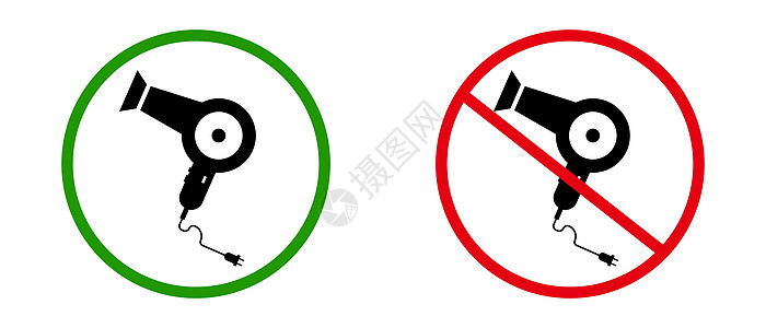 禁止和允许使用吹发机的图标 吹发机故障 向量图片