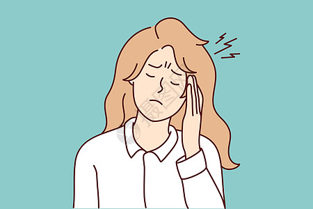 不健康的妇女患有偏头痛疾病紧张头晕发烧伤害疼痛女性挫折斗争痛苦图片