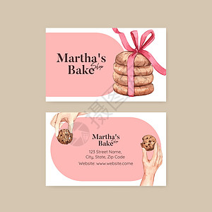 带有自制饼干概念 水彩色风格的名卡模板面粉食物广告商业杏仁巧克力芯片甜点插图椰子图片
