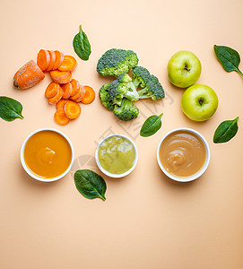婴儿自然食品食物父母孩子儿童营养桌子蔬菜菠菜绿色橙子图片