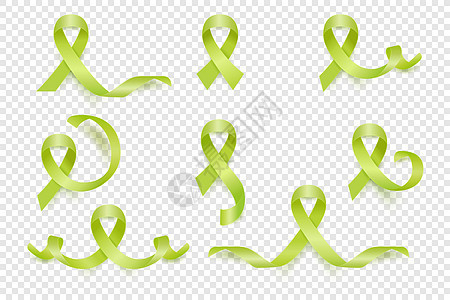 矢量 3d 现实石灰丝带集 淋巴瘤癌症意识符号特写 癌症丝带模板 世界淋巴瘤癌症日概念保健淡绿色青柠色卡片插图疾病女性卫生丝绸药图片