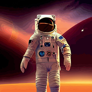 宇航员探索太空是沙漠火星 宇航员宇航服在恒星和行星背景下执行超宇宙活动空间 人类太空飞行卡通片天空套装后盾游泳星系平面气氛成人运图片