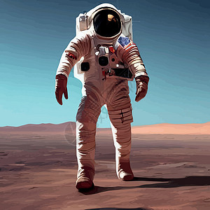 宇航员探索太空是沙漠火星 宇航员宇航服在恒星和行星背景下执行超宇宙活动空间 人类太空飞行床垫气氛天文学星系旅行月亮科学海报头盔职图片